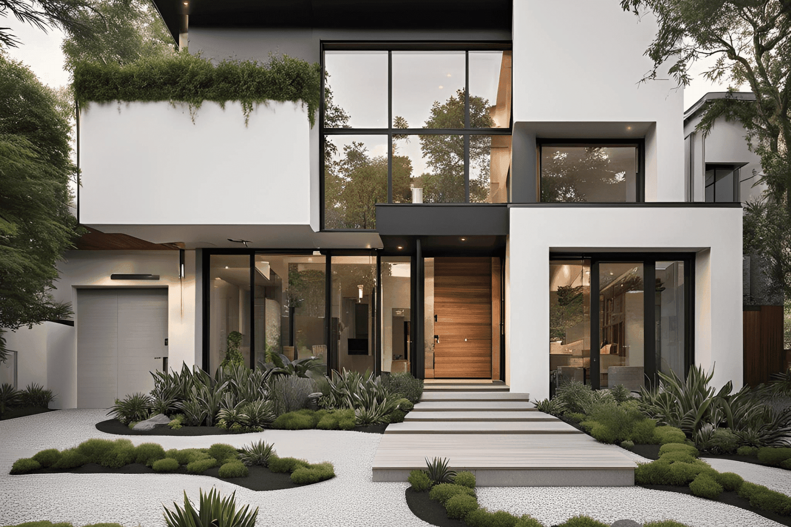 Imagem de uma casa moderna apresentando dicas de casa & construção para modernizar seu espaço em 23 passos. Este projeto de decoração de casa ilustra como elementos contemporâneos e design inteligente podem transformar ambientes, criando uma atmosfera elegante e funcional. Aprenda como modernizar sua casa com estilo e praticidade, trazendo frescor e inovação para cada cômodo.